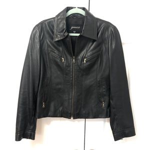 Guess Genuine Black Leather Jacket Gold Zippers